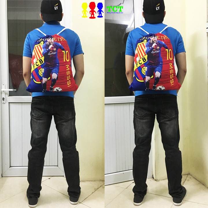 Balo túi rút loại to logo hình cầu thủ bóng đá CR7 Messi Neymar Pogba Salah