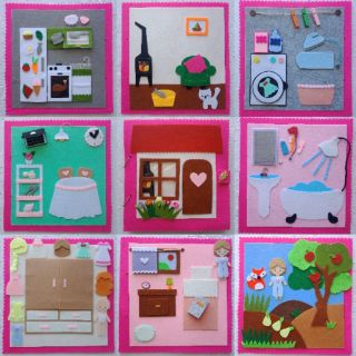 Sách vải một ngày của bé 9 trang - SV Doll House (hình thật 100%) - đồ chơi sách vải ngôi nhà búp bê