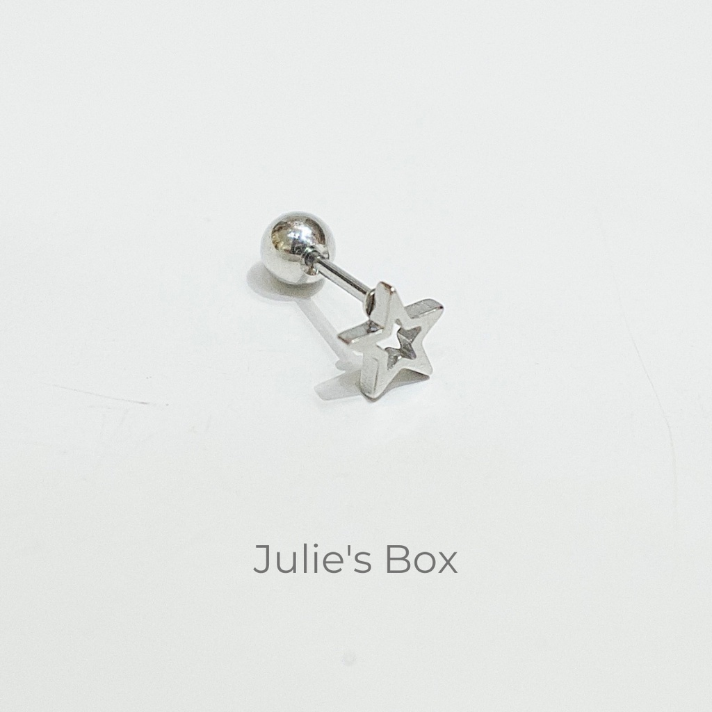 [1 Chiếc] Khuyên tai Unisex Ngôi Sao Rỗng Nhỏ Màu Bạc Titan Không Gỉ Sét Không Ngứa Không Đen Julies Box 66