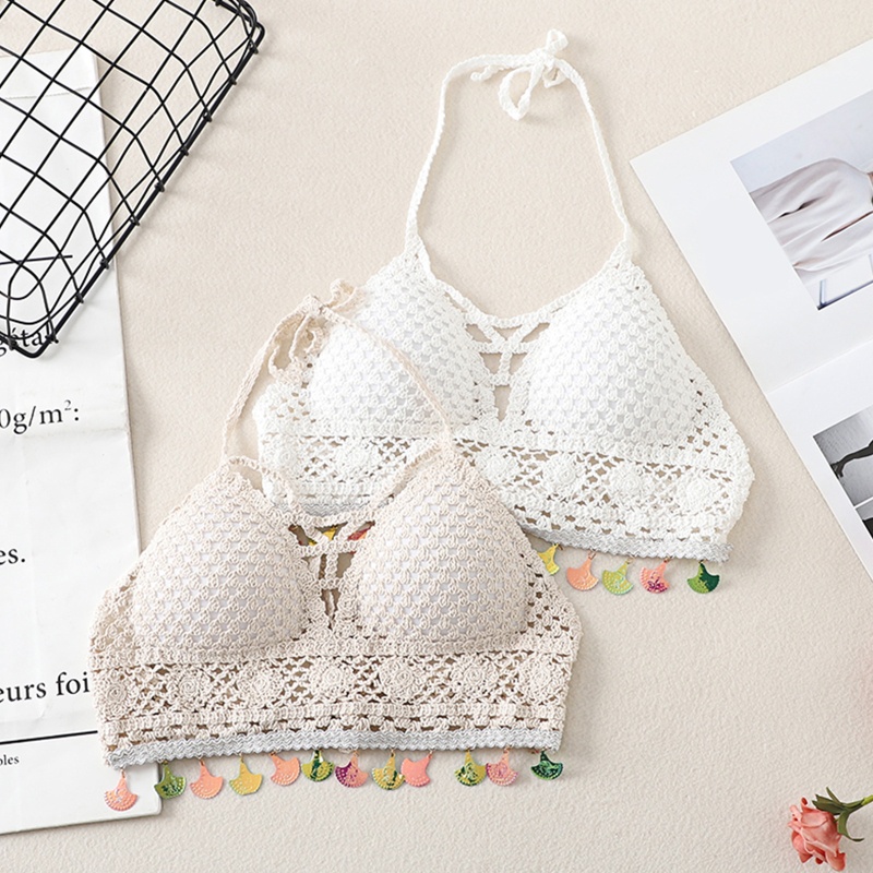 Brroa Áo Ngực Cổ Chữ V Có Đệm Dệt Kim Rỗng Nhiều Màu Sắc Kèm Vỏ Kim Loại Cho Nữ Đi Biển Tas