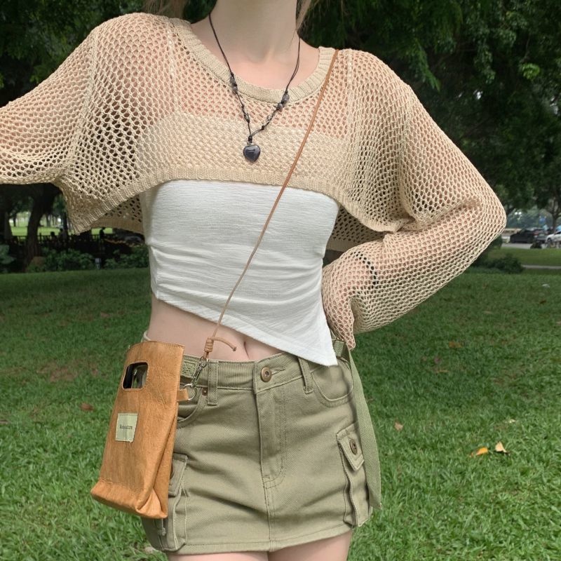 COZOK Bộ Áo Sát Nách Dáng Ôm + Áo Khoác Chống Nắng Thời Trang Cho Nữ