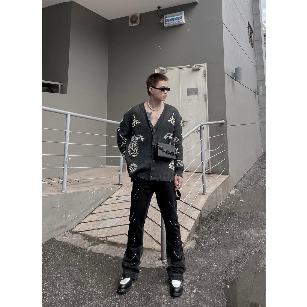 [Hàng Cao Cấp] Quần Jeans Ống Loe Xả Lai Vẩy Sơn Phong cách Vinatge Xanh - Đen | BigBuy360 - bigbuy360.vn