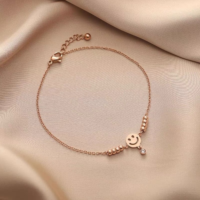 Lắc chân thép titan không gỉ 316L mạ màu vàng hồng 18k hình mặt cười chống nước không gây dị ứng