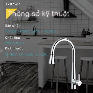 [Caesar] Vòi bếp, vòi rửa chén bát rút dây nóng lạnh cao cấp Caesar K905C