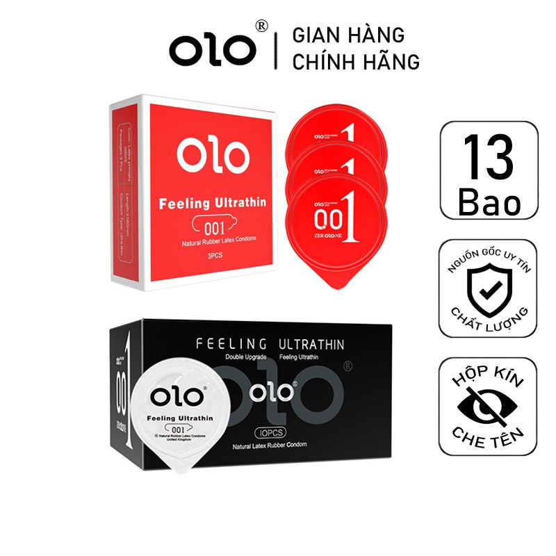 BCS Bộ 2 hộp Bao Cao Su Siêu Mỏng OLO 001 Feeling Ultrathin và Bao Cao Su Siêu Mỏng Giữ Nhiệt 13 bcs