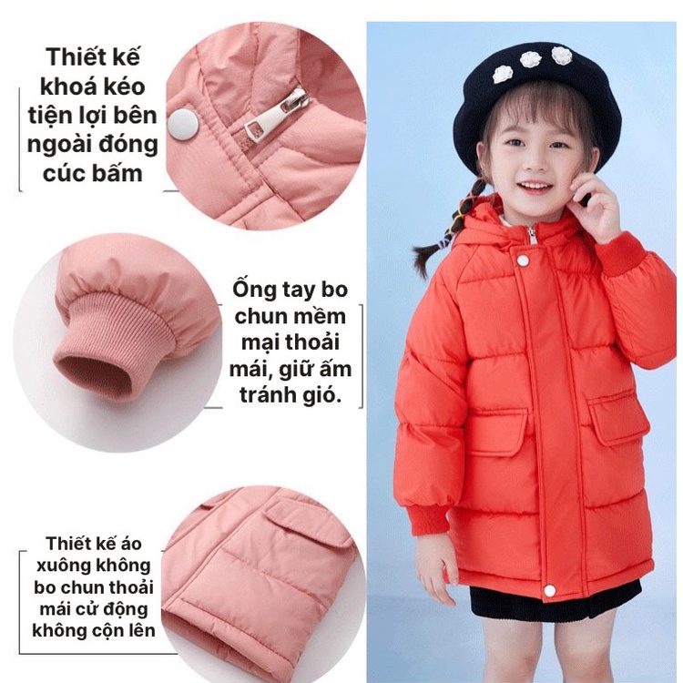 Áo phao dáng dài cho bé trai và bé gái 9-38kg siêu ấm, Áo phao lông vũ hàng chuẩn xịn