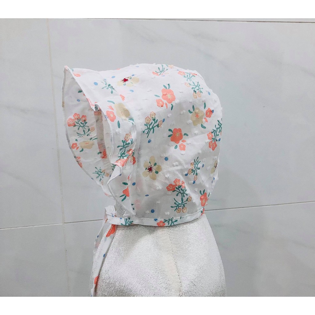 Mũ trùm đầu, mủ sơ sinh bé gái cotton 100% cho bé 3 tháng, 6 tháng, 1 tuổi, 2 tuổi