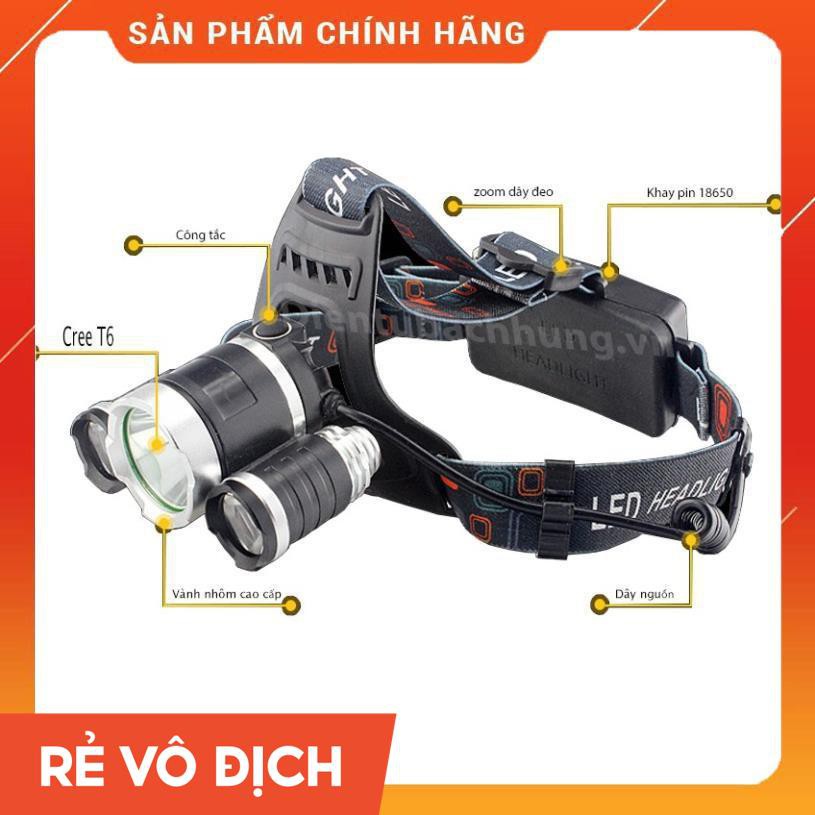 [FREE_SHIP CHÍNH HÃNG BH 1 NĂM] Đèn pin đội đầu 3 bóng SIÊU SÁNG chiếu sáng cực xa