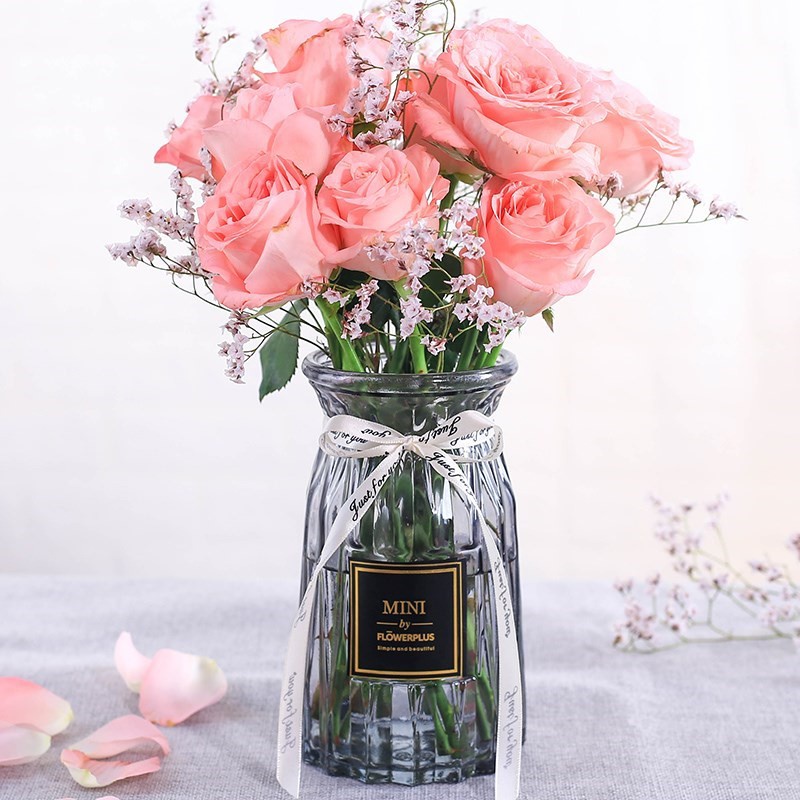 Bình hoa thuỷ tinh múi khế tặng kèm nơ Qhouse , lọ hoa decor trang trí nhà cửa - 18 CM