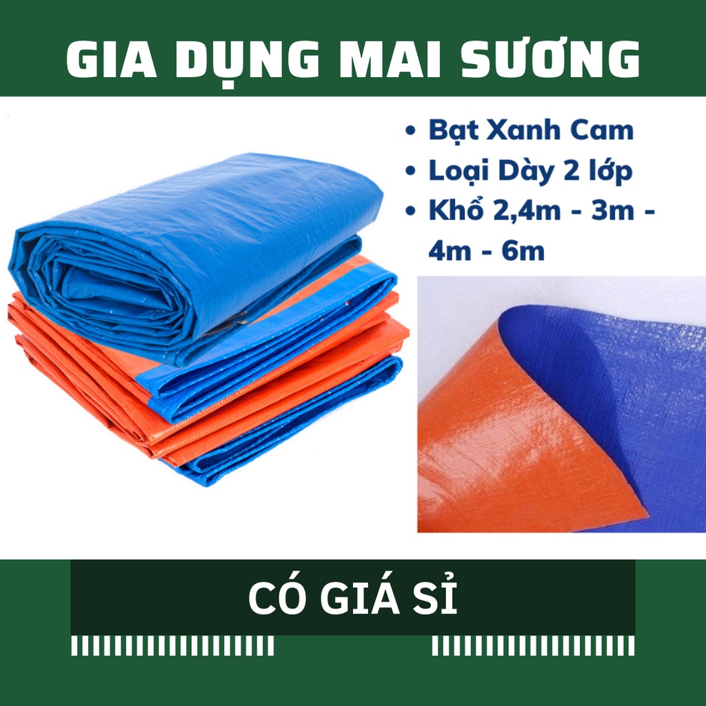 [Giá Sỉ] Bạt Che Xanh Cam 2 Lớp DÀY khổ 2,4m 3m 4m 6m, che mưa che nắng, che công trình