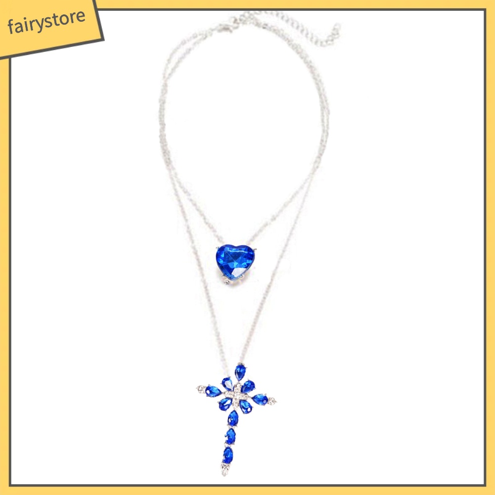 Dây Chuyền 2 Tầng Mặt Chữ Thập Đính Đá Thời Trang