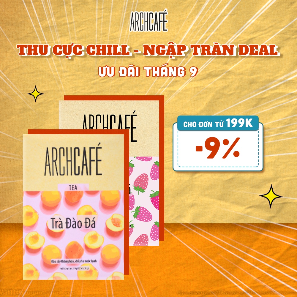 Combo 2 Archcafe Thanh Mát: 01 Trà Dâu Đá + 01 Trà Đào Đá - Trà trái cây hòa tan Archcafé (Hộp 12 gói x 18g)