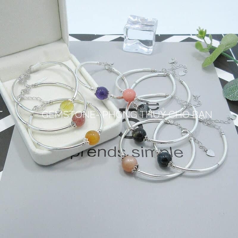 Lắc Tay Bạc Lông Vũ Xinh Xắn Mix Đá Phong Thủy, Lắc Tay Hợp Thời Trang