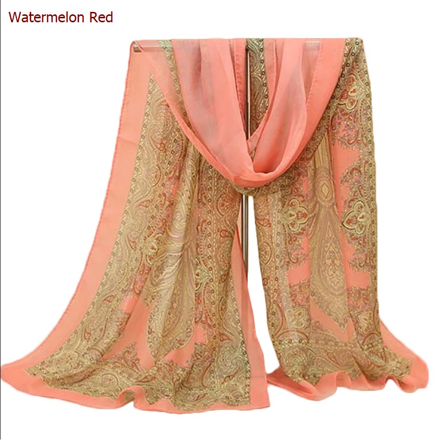 Khăn choàng vải mỏng có in họa tiết trang nhã nhiều màu sắc sang trọng cho nữ