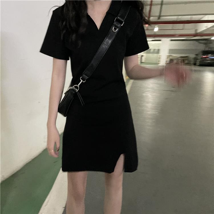 Đầm Đen Cổ Chữ v Nhấn Eo Phong Cách Retro Kiểu Pháp Dành Cho Nữ Có Size Lớn