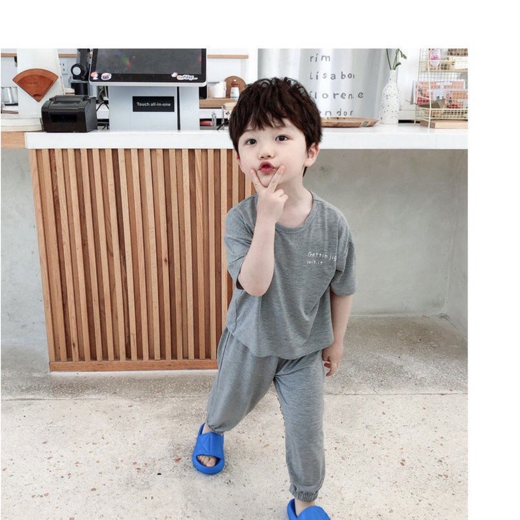 Bộ Cộc Tay Quần Dài Chất Thun Lạnh Minky Mom In Chữ Kiểu Dáng Alibaba Cho Bé Unchi Store (QATE313)