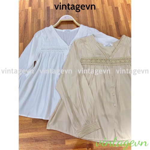 {vintagevn} áo babydoll kaca tiểu thư  tay dài cổ V  A 203 freeship | BigBuy360 - bigbuy360.vn