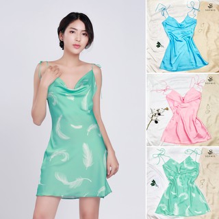 Váy lụa nữ thiết kế cổ đổ, váy ngủ lụa 2 dây cao cấp Sophis HSL001 - Xanh mint