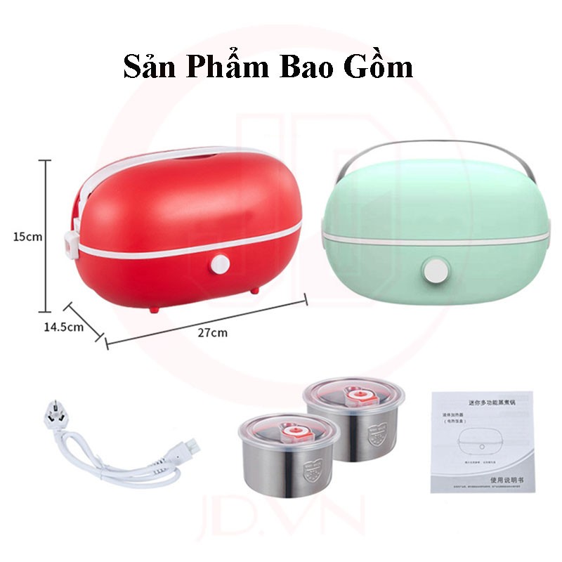 Hộp Cơm Cắm Điện 1 Tầng Khay Inox Nhỏ Gọn - Hộp Cơm Hâm Nóng Và Giữ Nhiệt, Ủ Cơm Tự Động, Dùng Cho Văn Phòng JDX13