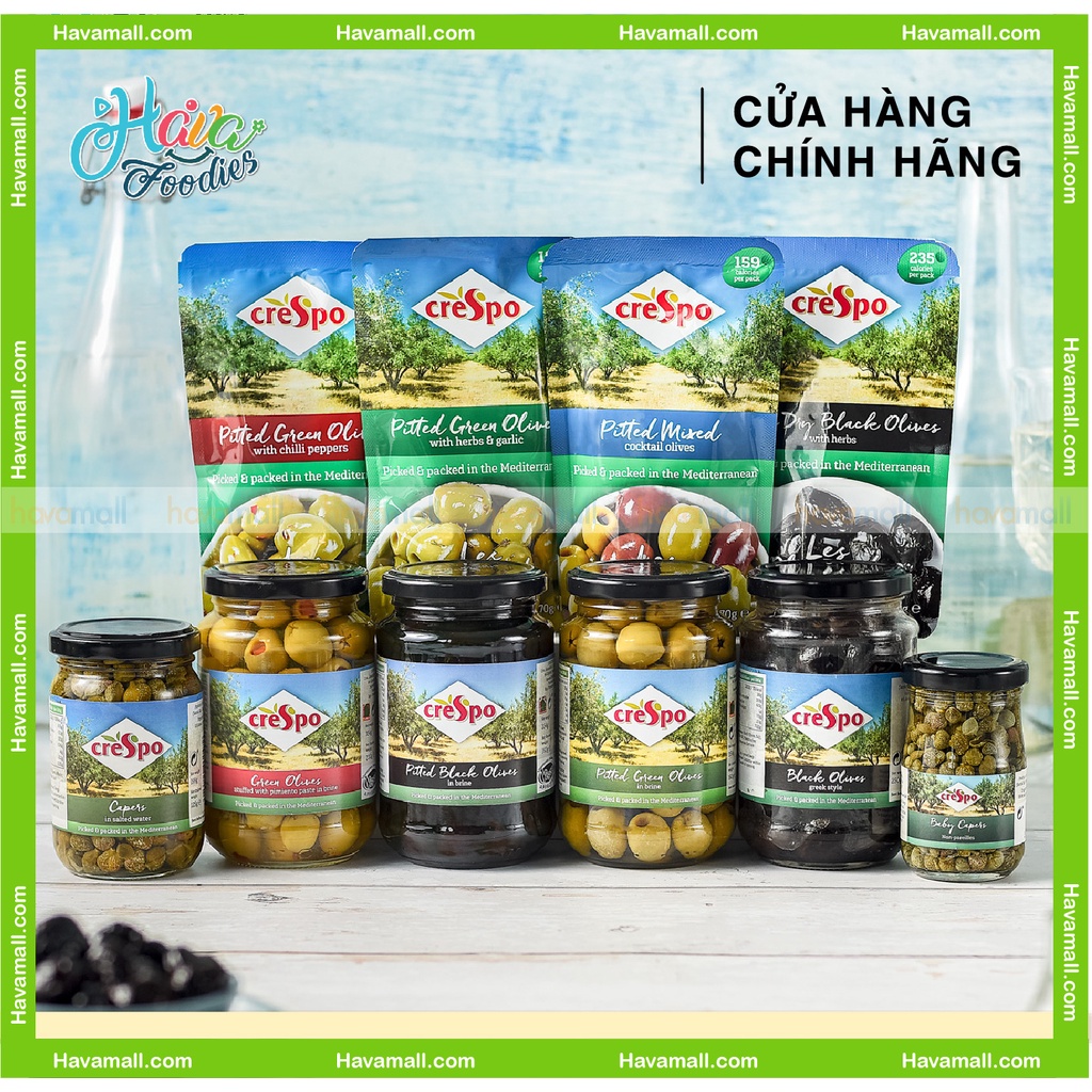 [HÀNG CHÍNH HÃNG] Trái Oliu Xanh Không Hạt Crespo 333gr – Pitted Green Olives