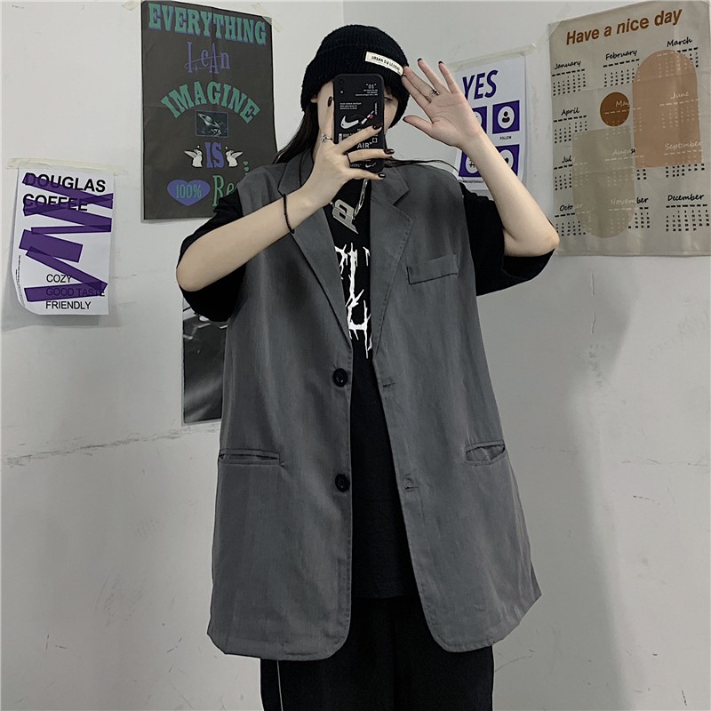 (A280) áo khoác vest cổ điển 2 màu xám - đen