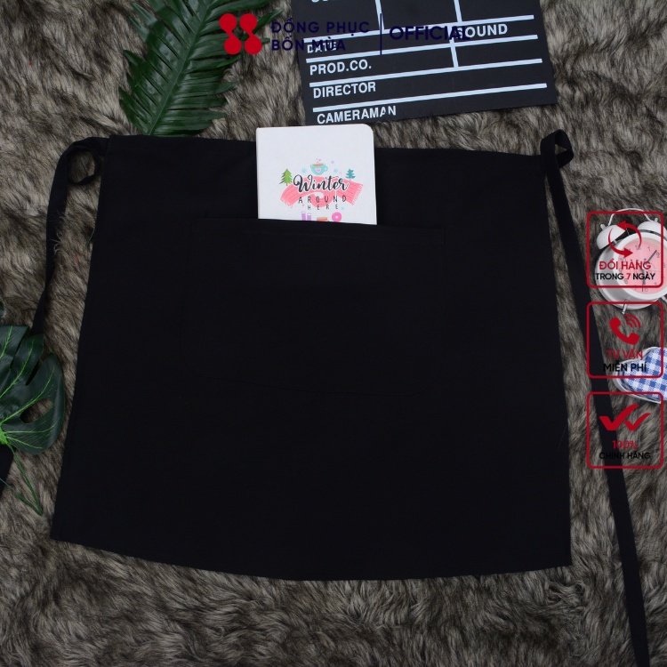 Tạp dề Ngắn màu đen  phục vụ Tạp dề phục vụ có túi Tạp dề đồng phục Tạp dề nhân viên sẵn hàng kèm video TD-Nửa-M