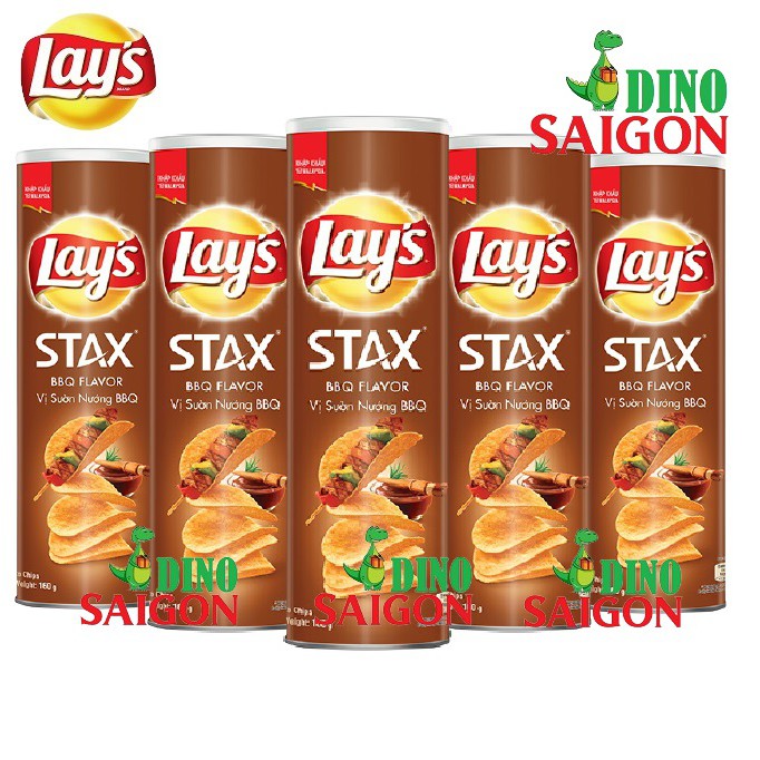 Bộ 5 hộp Bánh Snack Khoai Tây Lay's Stax Malaysia 160g Vị Sườn nướng BBQ