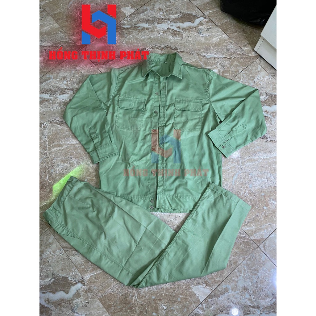 ÁO CÔNG NHÂN MÀU ĐẬU XANH VẢI KAKY VIỆT NAM 65/35