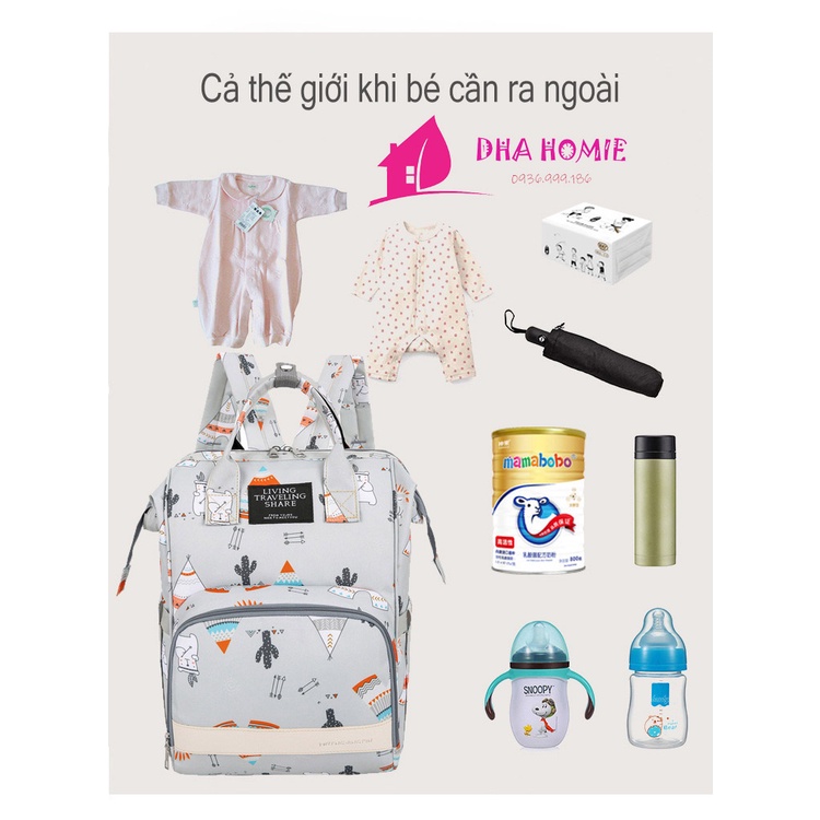 BALO ĐỰNG BỈM SỮA CHO MẸ VÀ BÉ THỜI TRANG 10 NGĂN CHỨA CHỐNG THẤM NƯỚC - DHA HOMIE