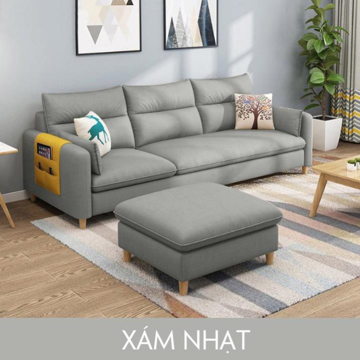 Ghế Sofa chữ L vải lanh cao cấp tặng kèm đôn, kích thước D210 x R 142 x C 78 cm - T390-1