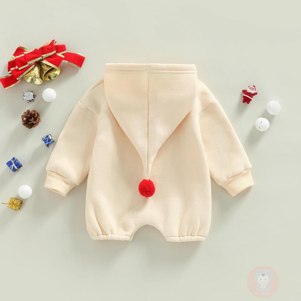 Bộ Áo Liền Quần Có Mũ Trùm Dài Tay In Chữ Giáng Sinh Cho Bé Trai Bé Gái LAA6