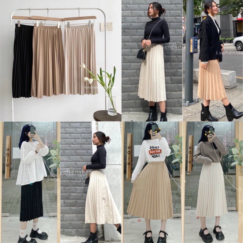 NEW 2021 Chân Váy dập Ly MESY SKIRT thiết kế trơn basic RẺ VÔ ĐỊCH