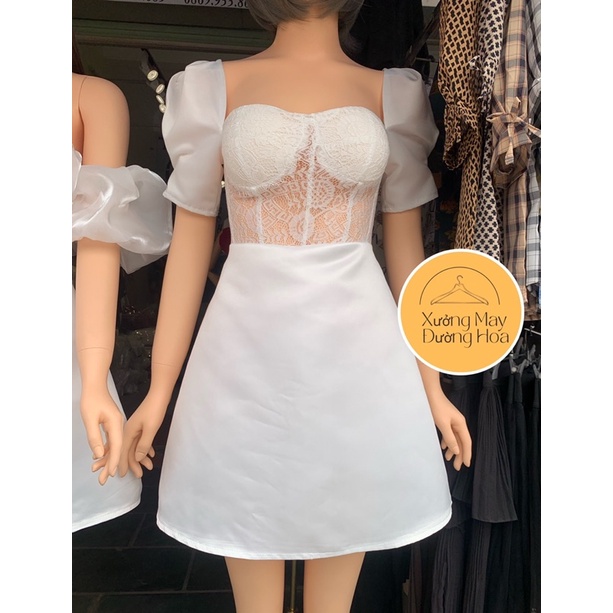 Váy tacta phối ren tay bồng 2 màu siêu xinh