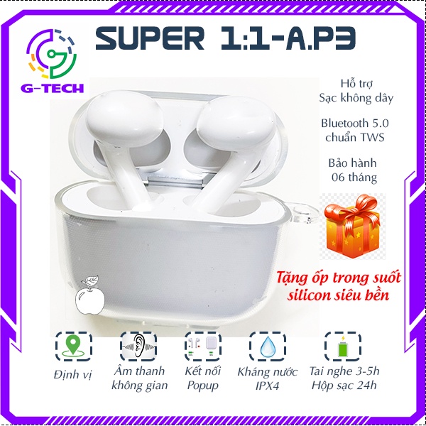 Tai nghe bluetooth nhét tai không dây AP3 thế hệ 3 âm thanh không gian định vị đổi tên kháng nước IPX4 bảo hành 6 tháng