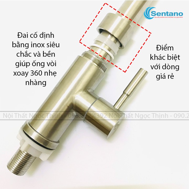 [LOẠI 1 DÒNG PLUS] Vòi rửa chén lạnh inox 304 cao cấp SENTANO STN-502 Plus ống fi24 vuông