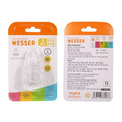 Bộ Bình sữa Wesser PESU 140ml + Núm vú Wesser Cổ hẹp size M