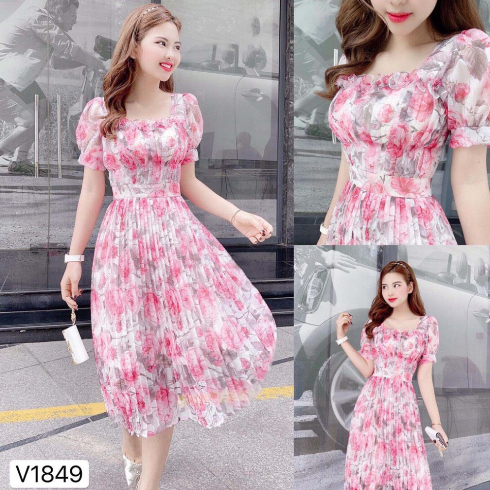 Váy dự tiệc hoa xếp li cao cấp V1849 - Đầm nữ đẹp dự tiệc Tadi Fashion DVC kèm ảnh thật