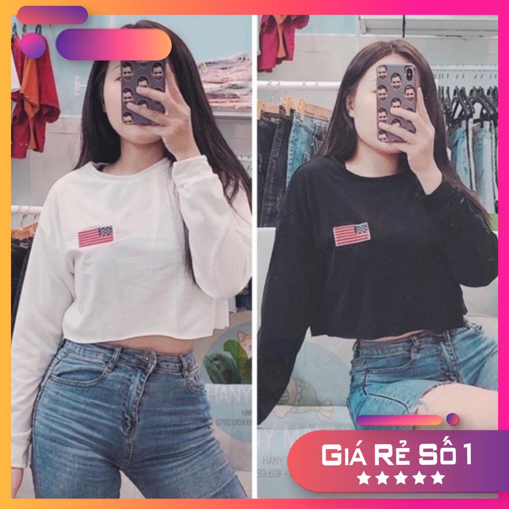 Áo croptop dài tay cờ mỹ tay bồng dáng thụng hot trend 2020