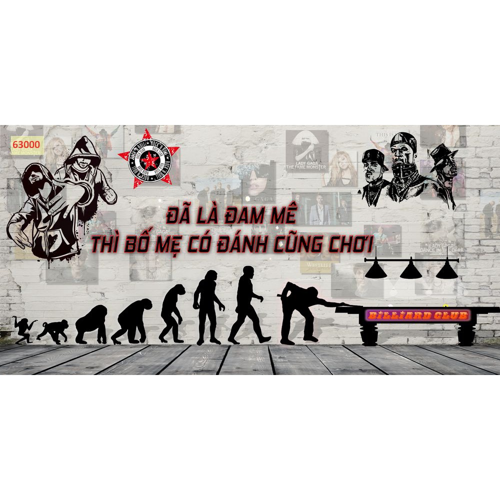 Tranh dán tường club bida 3D tặng kèm keo dán tường