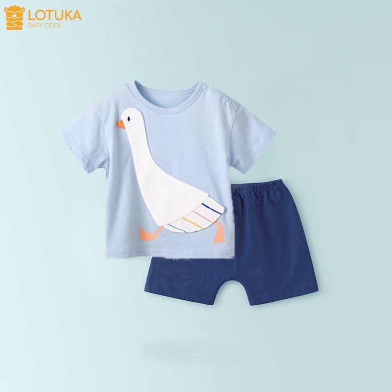 Bộ bé trai bé gái hình Gấu, Set quần áo trẻ em mặc nhà, bộ cộc tay mùa hè 4-18kg cao cấp Lotuka