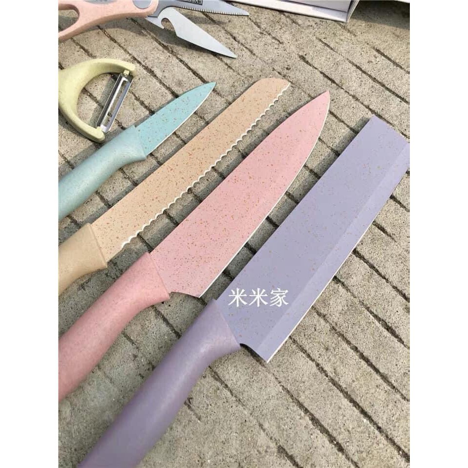 Bộ dao kéo 6 món Everrich Kitchen lúa mạch sịn sò siêu sắc bén - Set dao lúa mạch 6 món Everrich Kitchen