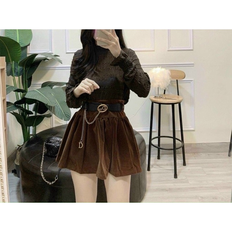 CHÂN VÁY NHUNG XOÈ KÈM ĐAI CHẤT ĐẸP MS17299