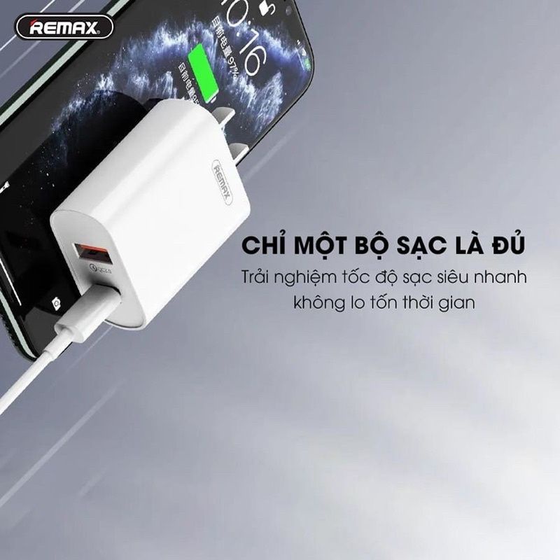 Củ + Cáp sạc nhanh Remax RP-U37 QC3.0+PD 2 cổng sạc: USB và Type C