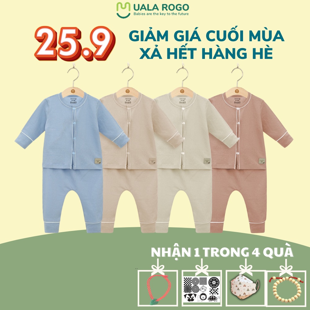Bộ dài tay cho bé Ualarogo 6 tháng - 4 tuổi vải cotton cúc vai thu đông mềm thấm hút 3967