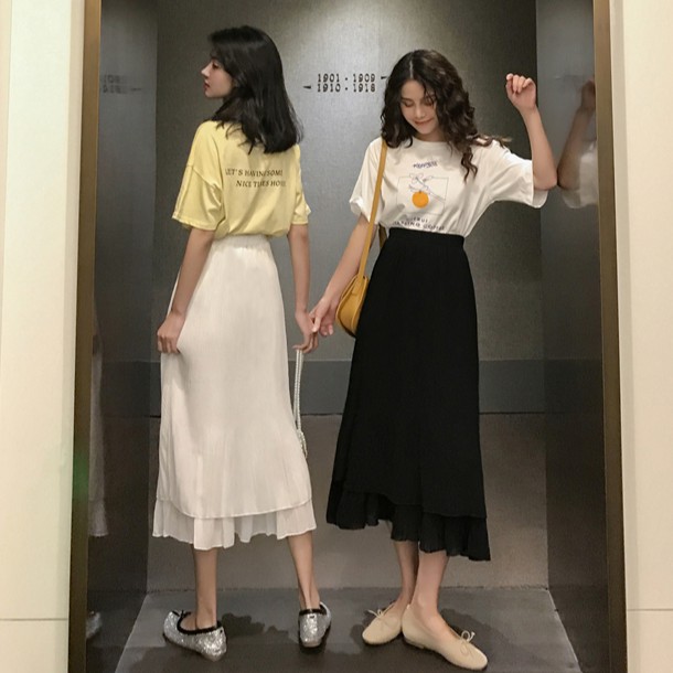Xiaozhainv Chân váy midi xếp ly lưng cao dáng rộng thời trang xinh xắn cho nữ | BigBuy360 - bigbuy360.vn