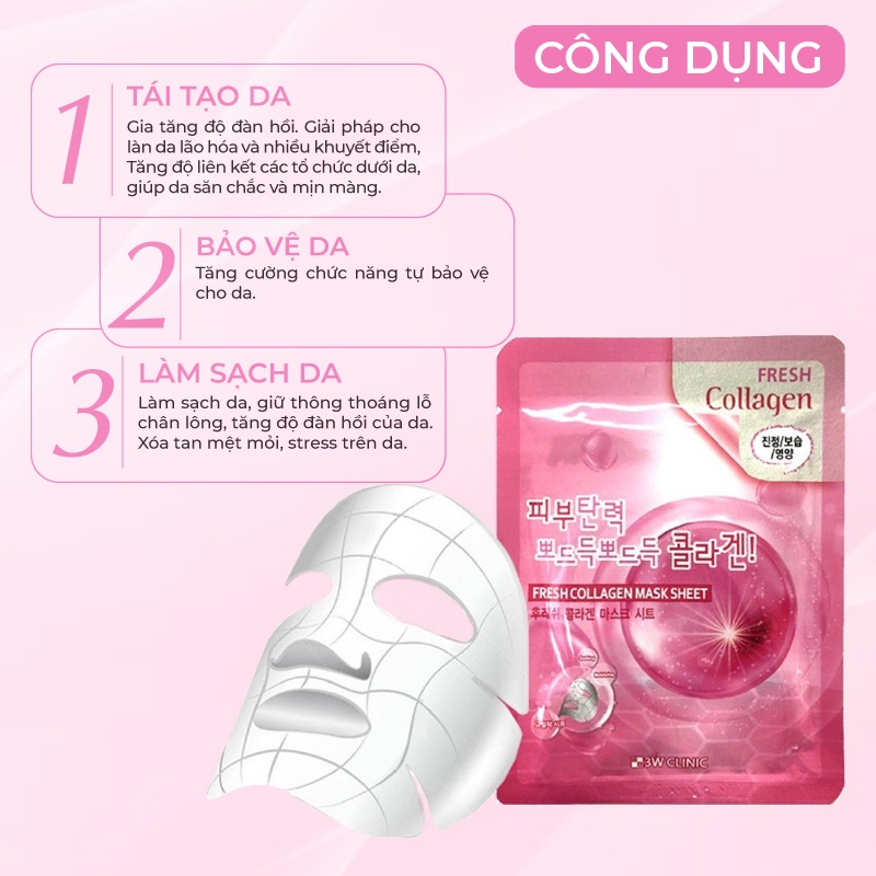 Combo 10 Túi Mặt nạ giấy - Mặt nạ dưỡng da chiết xuất từ Collagen 3W