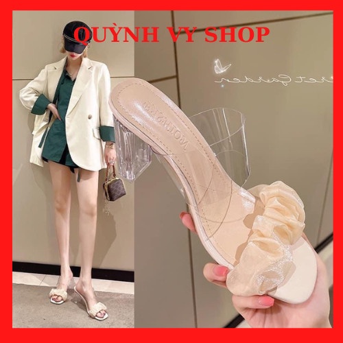 guốc cao gót trong đế 7 cm quai nhăn mẫu mới hót hts mã 80