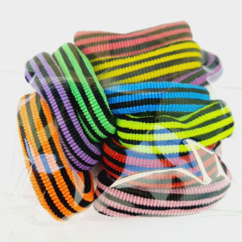 Túi 10 thun cột tóc sọc màu tối màu ngẫu nhiên