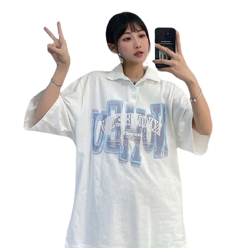 Áo Thun POLO Tay Ngắn Dáng Rộng Thoáng Khí In Chữ Phong Cách hip hop Đường Phố Nhật Bản Thời Trang Cho Nam Và Nữ