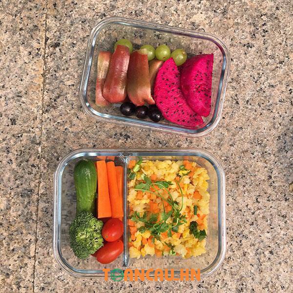 Hộp cơm văn phòng thủy tinh chia ngăn chống tràn Túi giữ nhiệt + Bộ thìa - Hộp đựng thực phẩm(Nắp bằng) | BigBuy360 - bigbuy360.vn